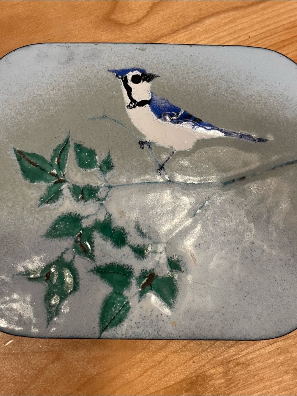 Blue Jay Birds Enamel Wall Art Blue and Green